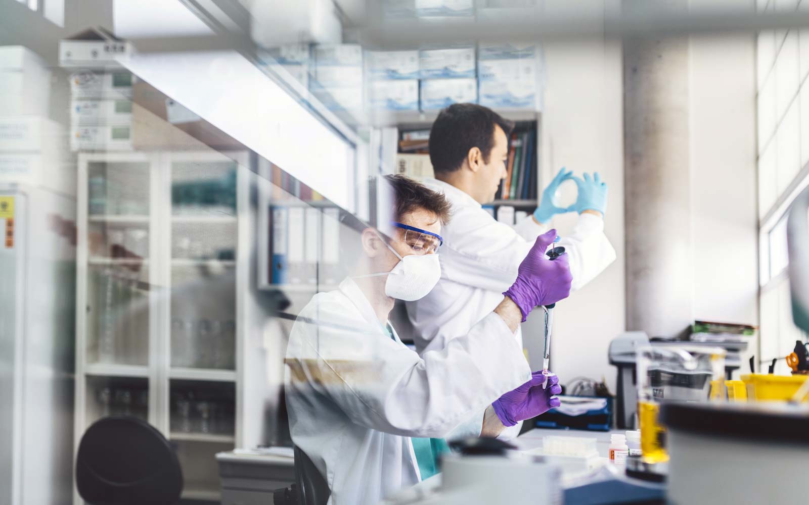 Two lab technicians working